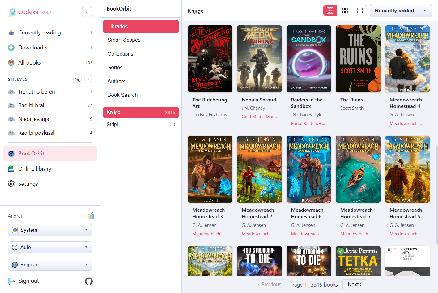 BookOrbit library showing catalog entries