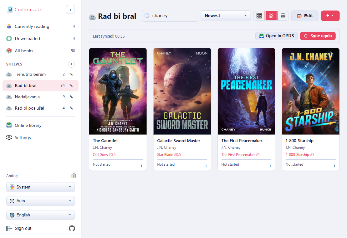 Library search results