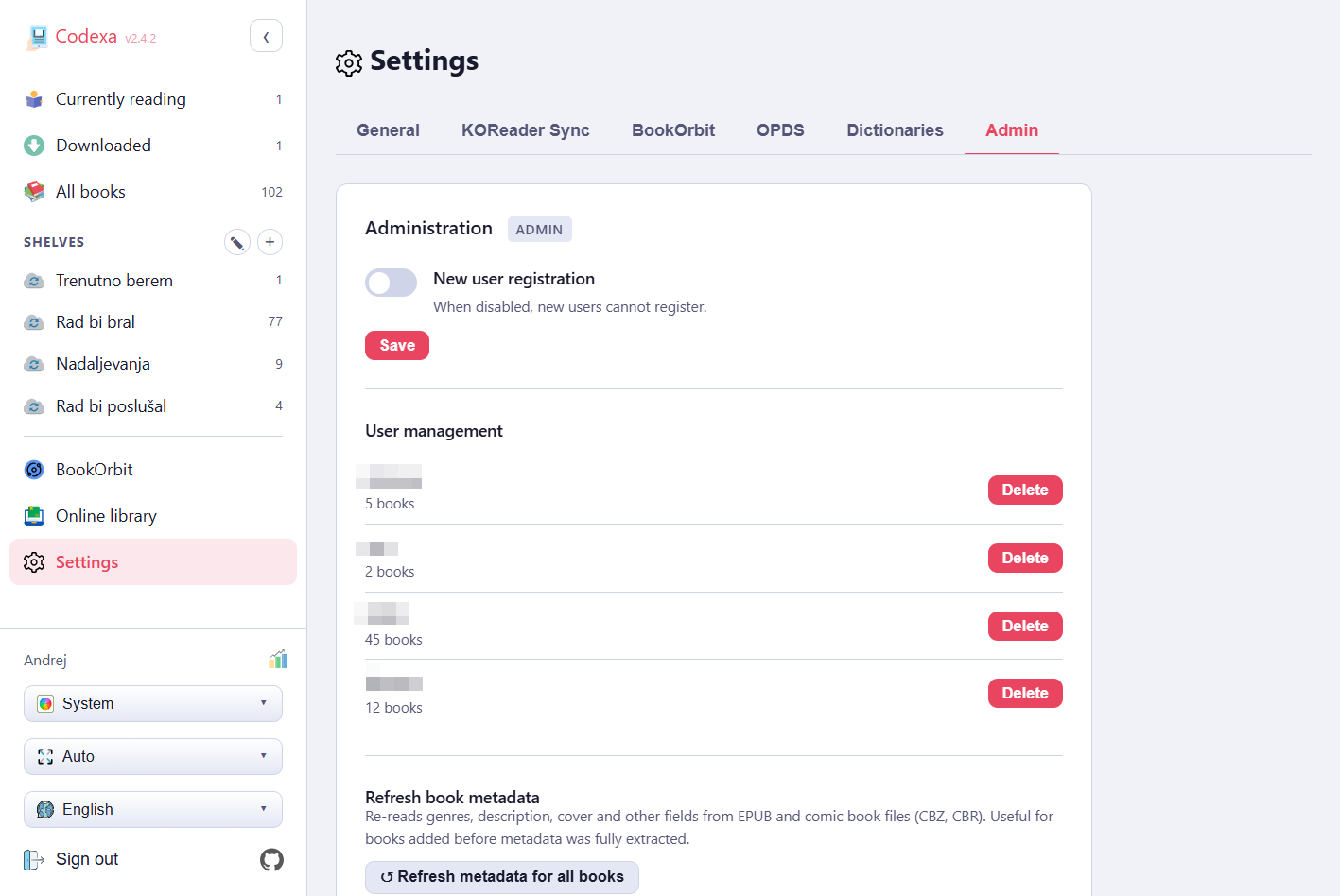 Admin settings
