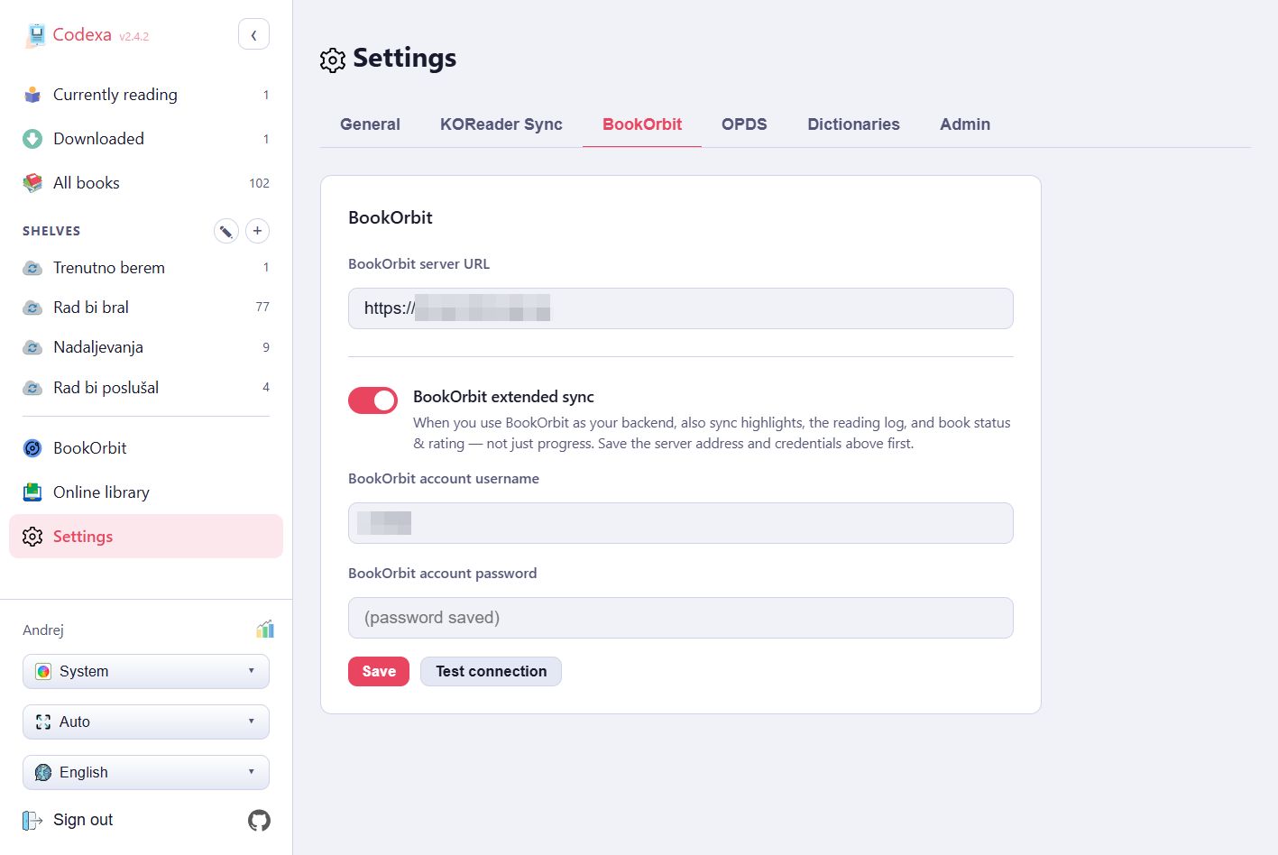 Bookorbit settings