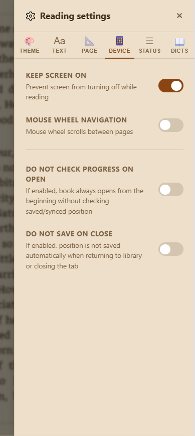 Device settings tab