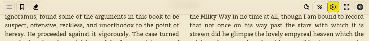 Reader settings panel with tabs